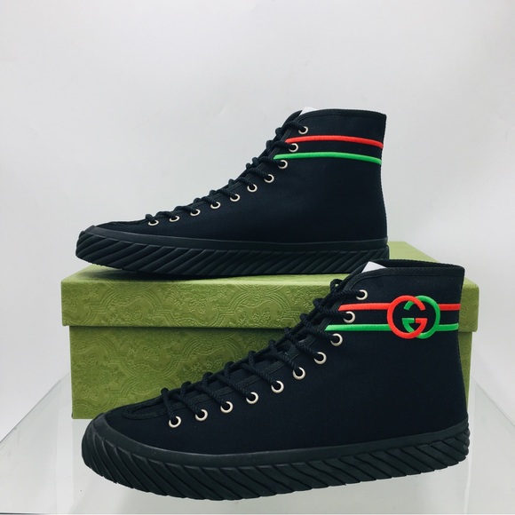 Gucci Interlocking G High Top Sneakers Black 703033 9ARZO 1000 - Picture 4 of 16